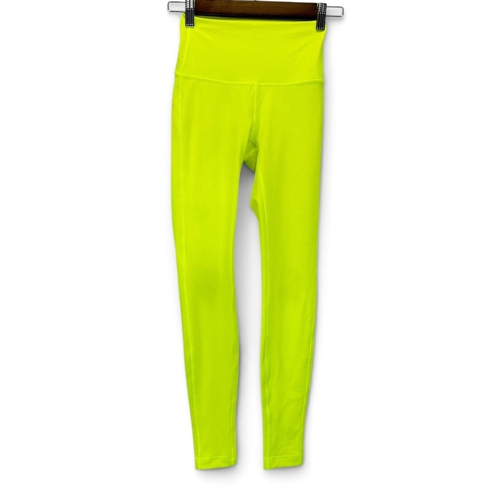 Lululemon Leggings Neon Yellow High Rise Yoga Pants Athletic Womens Size 2